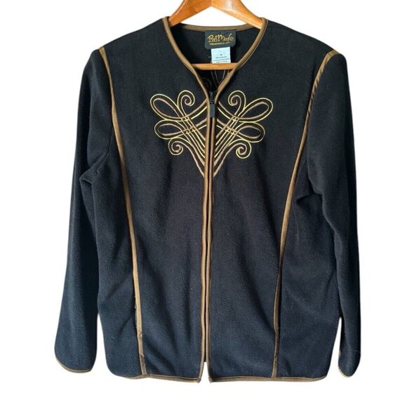 Bob Mackie Wearable Art Black Fleece Jacket With Gold Embroidery Size Medium - Picture 10 of 10